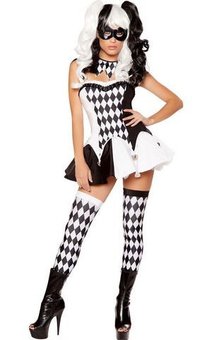 F1669 Deluxe Harlequin Burlesque Black White Checker Halloween Costume